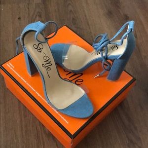 Lulu denim clear chunky heels